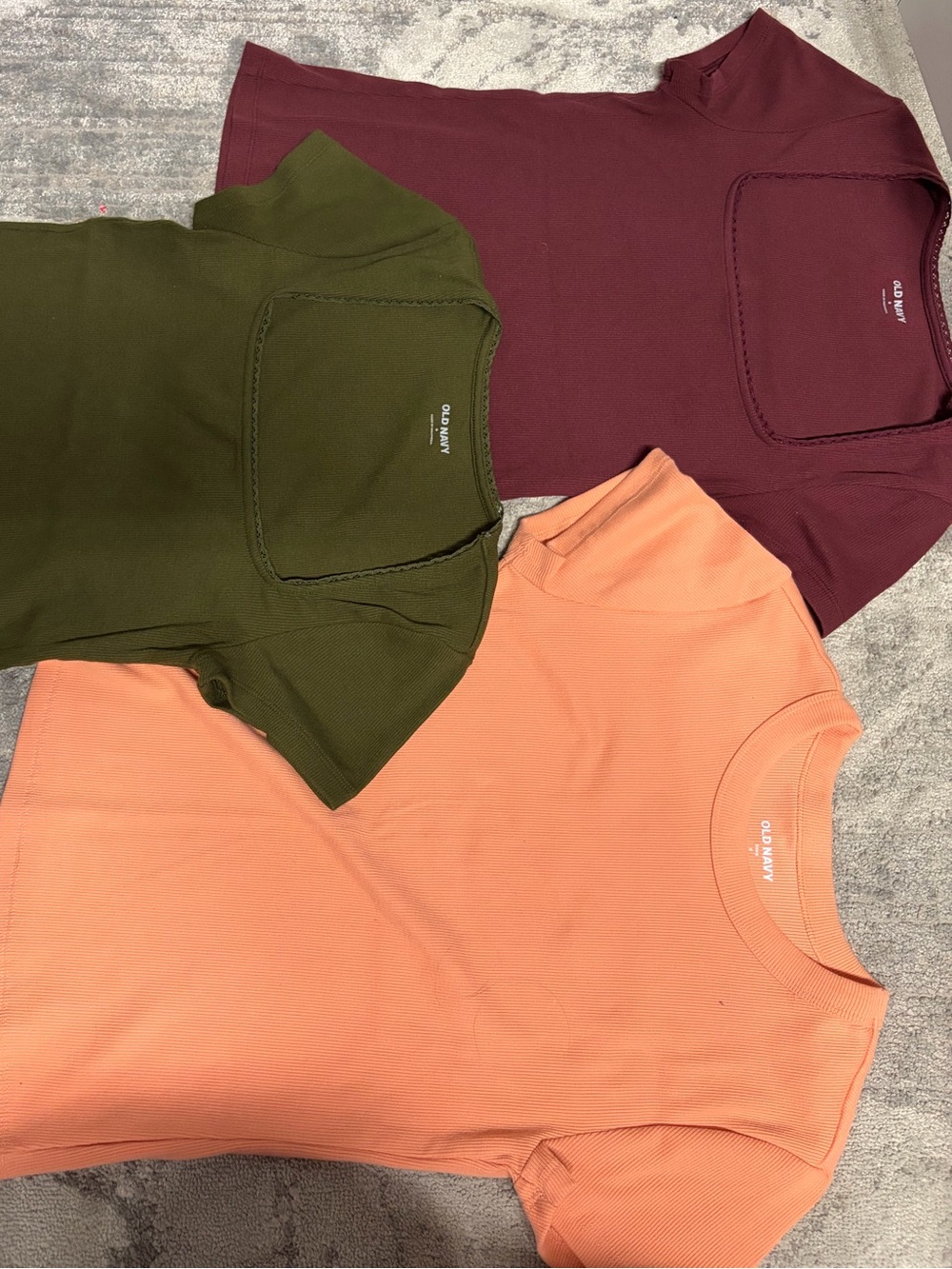 3 for $10! Old Navy Short-Sleeve Ribbed Tee Set - Olive Green, Burgundy, Peach